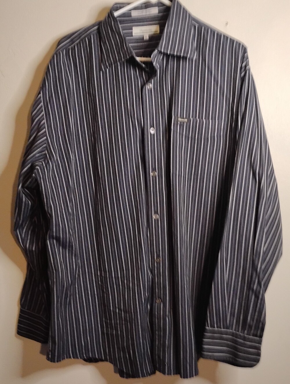 Men's Long Sleeve Navy Stripe Button‎ Down Shirt